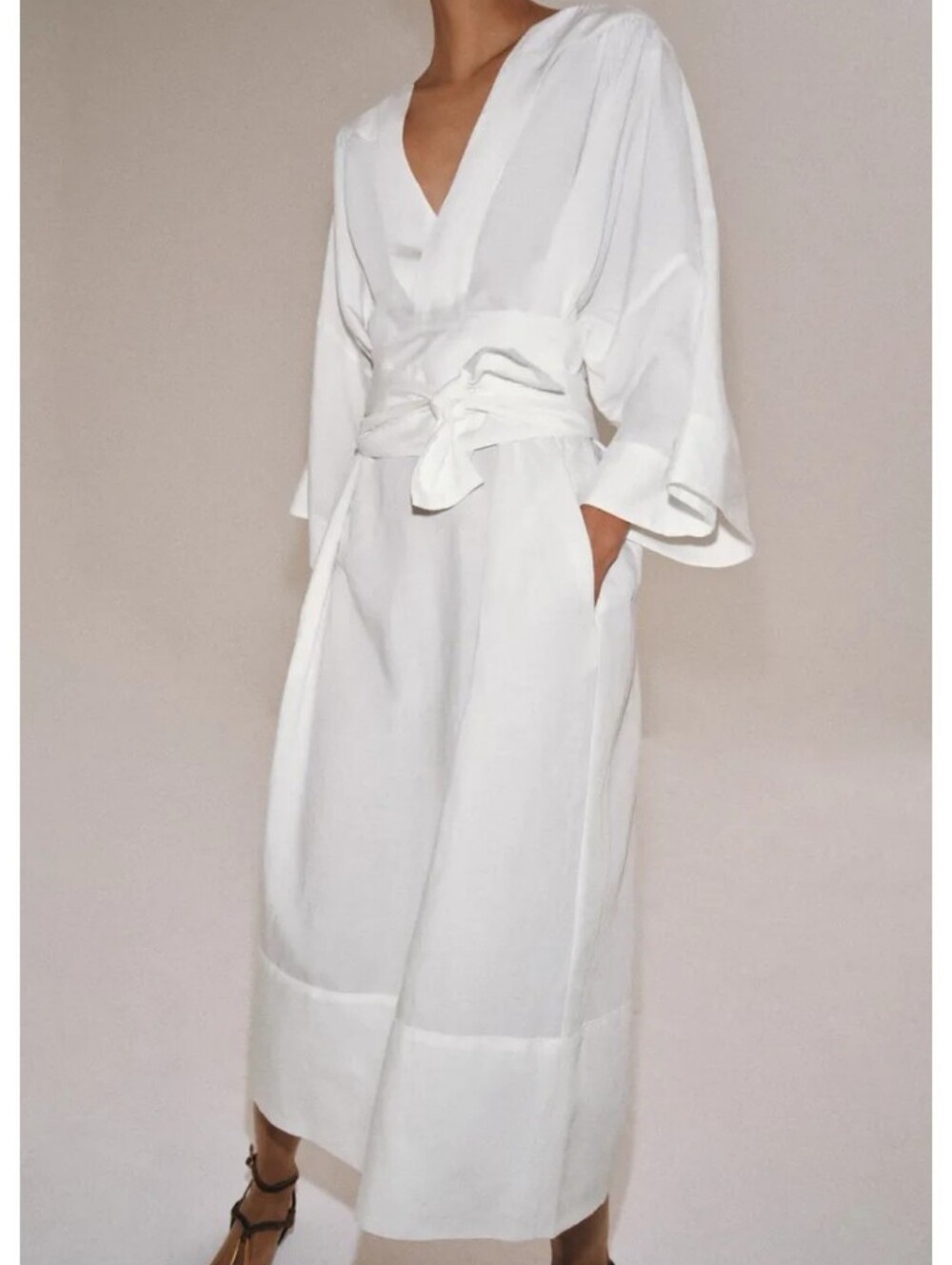 Zara Zw Colection Linen Blend Coastal Tunic Midi Dress with Long Tie Belt - Picture 7 of 16